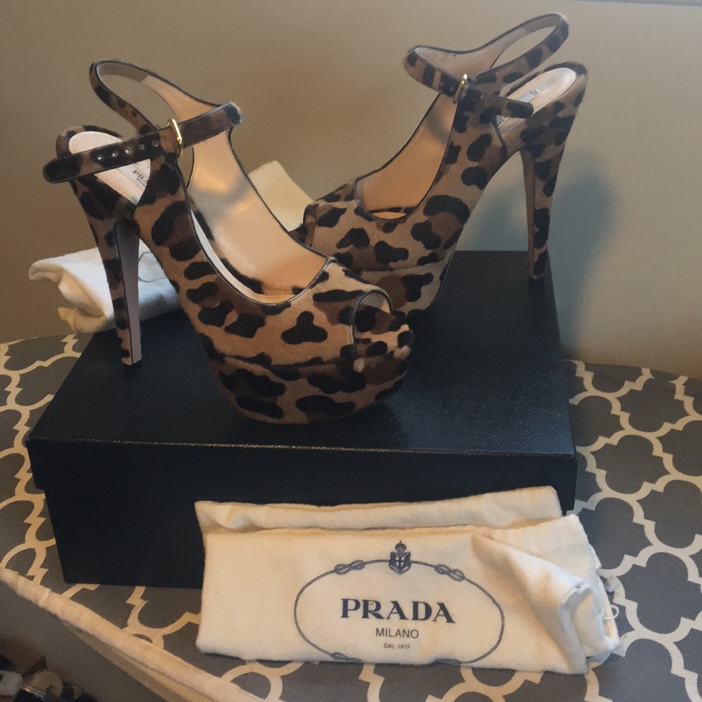 Prada Leopard Haircalf Sandals